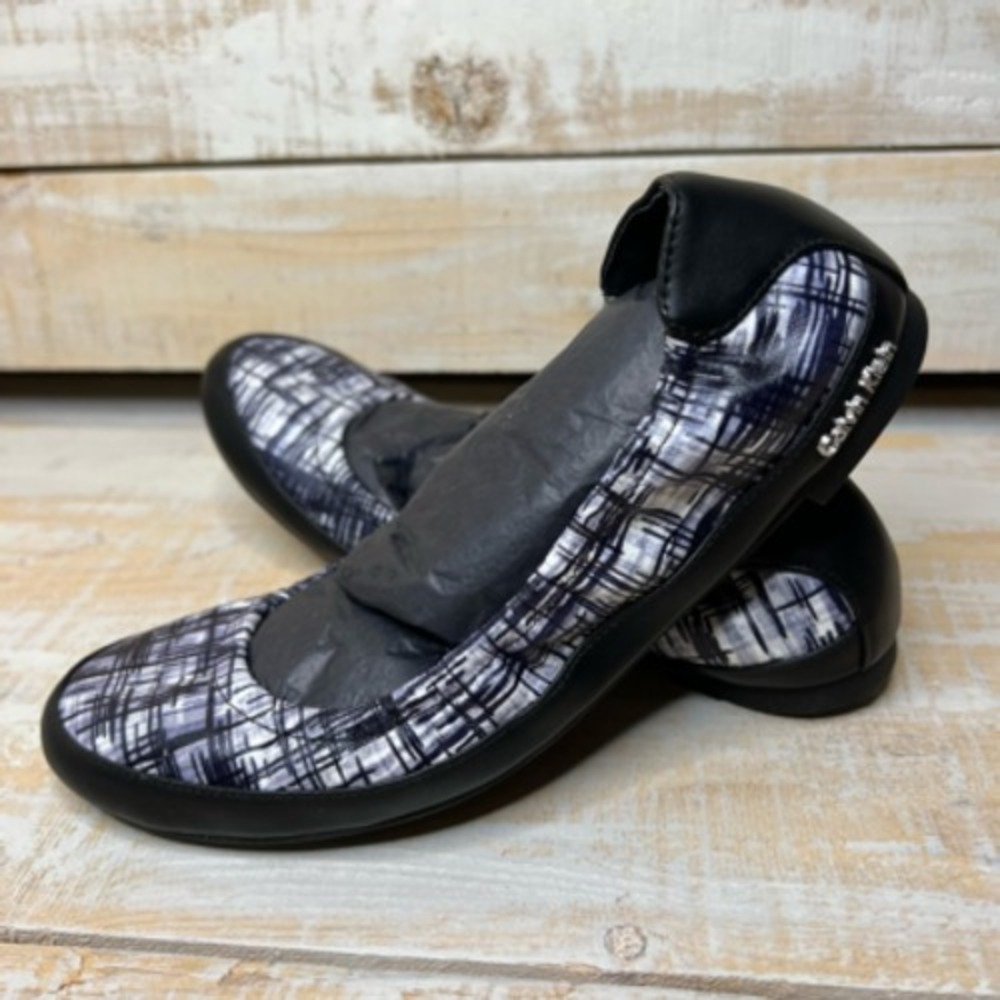 Calvin Klein Womens Annabelle Ballet Flats Shoes Black Abstract Slip Ons 6 New